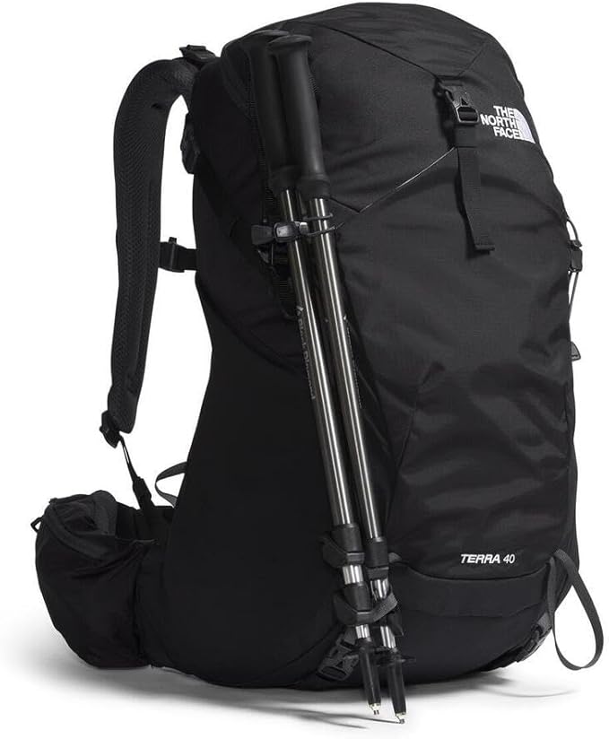 The North Face Terra 40 Backpack - Unisex Hiking Pack Padded Hipbelt Pole &amp Ice Axe Attachments Hydration Sleeve TNF Black/Asphalt Grey-NPF Small/Medium