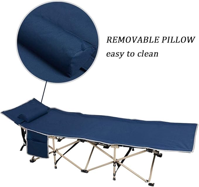 Folding Camping Cots Portable Camping Cot for Adults with Carry Bag Pocket Pillow Outdoor Camping Sleeping Bed for Hiking Traveling Easy to Carry&ampStore Blue