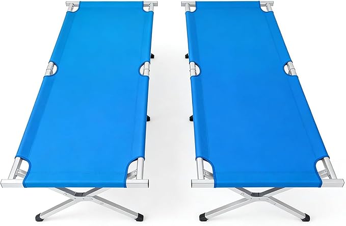 Portable Folding Camping Cot Heavy Duty Sleeping Bed with Carrying Bag 610D Oxford Cloth &amp Lightweight Aluminum Frame 275lbs Load Outdoor Cot for Adults Travel Hiking Office (Blue 2 Pack)