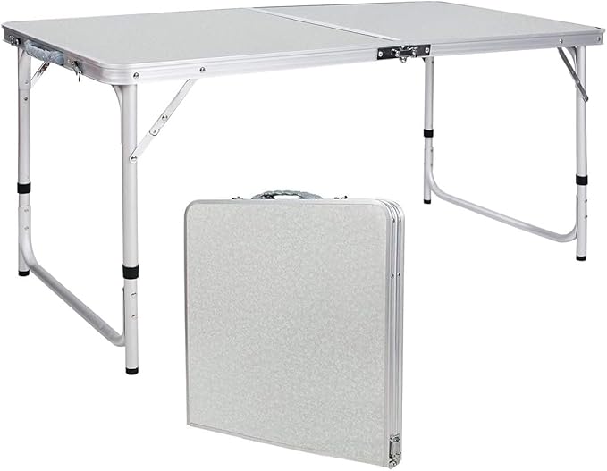REDCAMP Heavy-Duty Aluminum Frame Camping Table 4ft Large Folding Table (48x24 Inches) with Adjustable Height Portable for Outdoor Picnic Tailgate Party