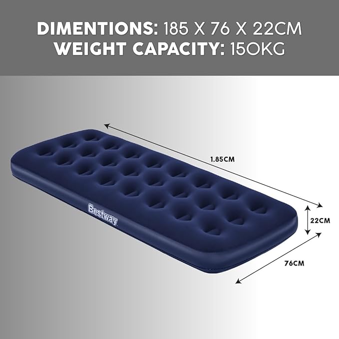 Bestway Pavillo Single Size Air Bed | Inflatable Outdoor Indoor Airbed for Camping Quick Inflation Air Mattress Blue