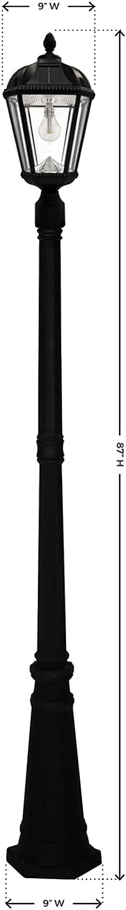 Gama Sonic Solar Outdoor Lamp Post Light Black Cast Aluminum and Beveled Glass Panels 10-Year Royal Bulb Warm White LED with Omni-Direction Reflector 87-inch Height 98B001 (Upgraded Panel)