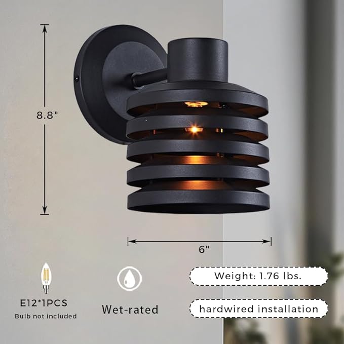 Industrial Matte Black Cylindrical Outdoor Wall Sconce with Louvered Design Weatherproof Exterior Light Fixture Farmhouse Lighting for Entrance Courtyard Porch Patio Garage