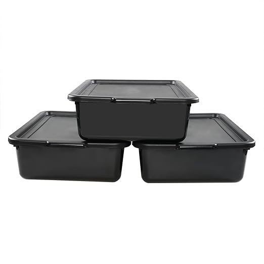 13 L Commercial Bus Tubs with Lid 3-Pack Plastic Bus Box Black