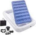Inflatable Kids Travel Bed Toddler Air Mattress SetPortable Blow Up Mattress Sleeping Bed Cot with Bed Rails and Electric Pump Ideal for Road Trip