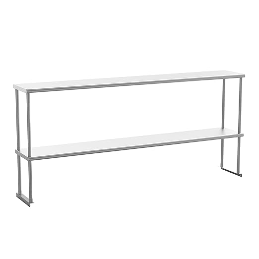 Flash Furniture Reese Commercial Metal Double Kitchen Overshelf Two-Tier Adjustable Shelf 430 Stainless Steel 18 Gauge NSF Certified 72 x 12