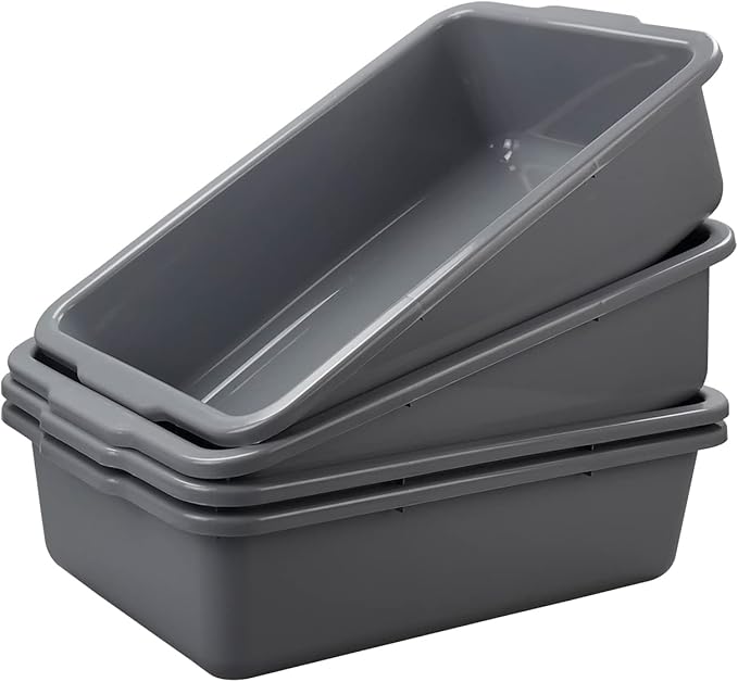 4-Pack 35 L Grey Bus Box Large Utility Bus Tub Plastic Commercial Dish Pan Set