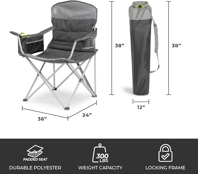 CORE Padded Quad Chair with Built-in Cooler | Folding Chair with Cupholder &amp Storage Pocket for Indoor Home or Outdoor Camping | Perfect for Concert Seat Sports Beach Travel &amp Picnic
