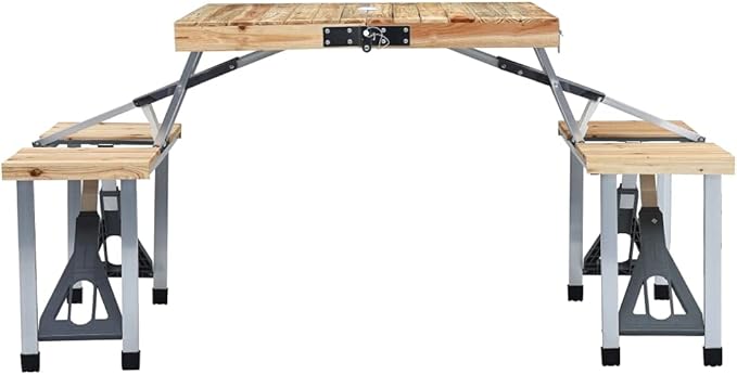 Folding Camping Table with 4 Seats Steel AluminiumItem colourSilver