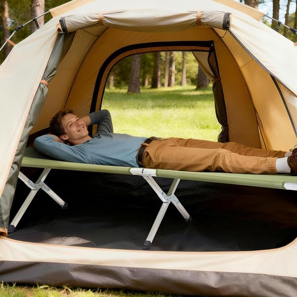 Portable Folding Camping Cot with Carry Bag for Outdoor Hiking Beach Backpacking and Travel – Lightweight Aluminum Frame Bed for Adults Army Green Compact Sleeping Cot for Tent or Outdoor Rest