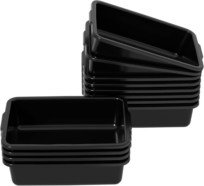 13 Liter Commercial Tote Box 12-Pack Plastic Bus Tubs Bus Boxes Black Dishwashing Tub