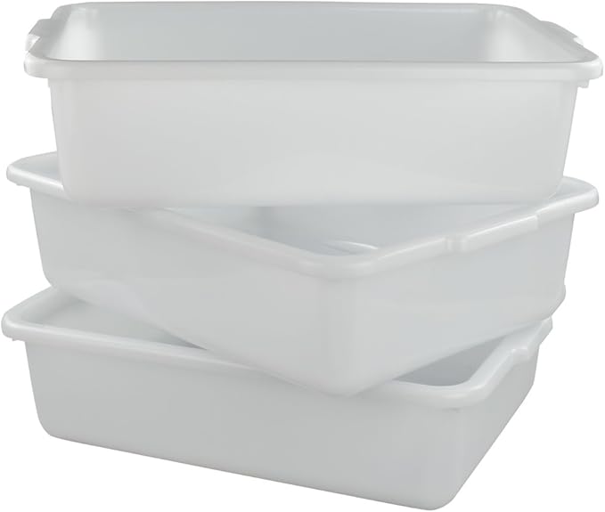 Morcte 3-Pack 13 L Commercial Bus Box Plastic Bus Tub White