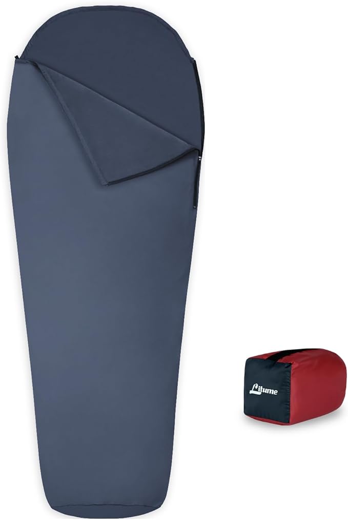 Litume Velvet Velour Sleeping Bag Liner Add Up to 14°F/ 8°C Mummy Sleeping Sack Backpacking Camping Traveling Hotel Hostal Lightweight Sleep Sack with Drawstring Hood E625