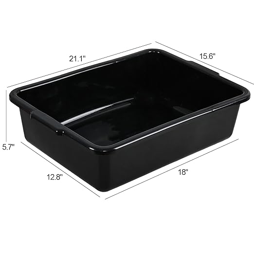 24 Liters Plastic Dish Bin Large Commercial Bus Trays/Wash Tubs Set of 4 Black