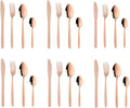 Rose Gold Silverware Set BuyGo 24-Piece Stainless Steel Camping Flatware Dinnerware Set for 6 Hand Polish Dishwasher Safe