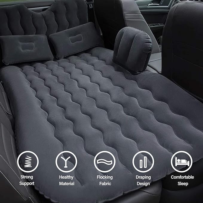 ALIGANG Car Air Mattress Back Seat for Jeep CompassDouble Side Flocking Car Bed Portable Air Mattress Car Sleeping Mattress Car Accessories Cars Camping BedBlack