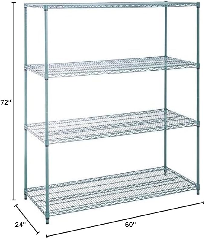 HUBERT Commercial NSF Heavy Duty Green Epoxy 4-Tier Wire Rack for Kitchen Warehouse Garage - 24 x 60 x 72