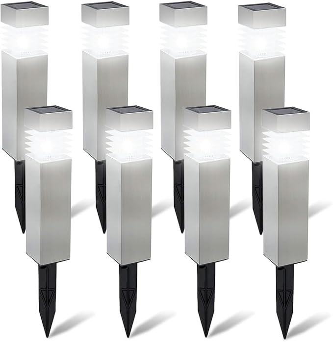 Morvat Solar Pathway Lights - 8-Pack Auto On/Off LED Solar Powered Outdoor Waterproof Landscape Lights for Garden Yard Lawn Patio Walkway Driveway Pathway &amp Lighting Dusk to Dawn - Square