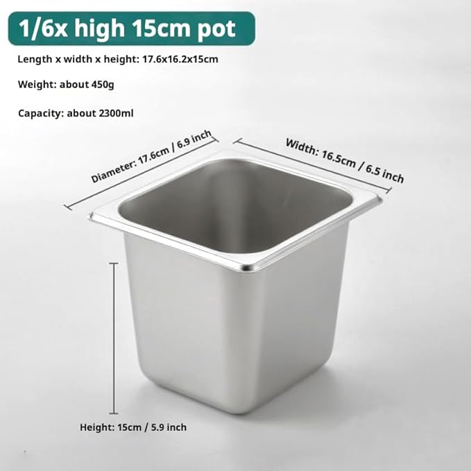 5 Pack Stainless Steel Hotel Pans1/6 Size6 Deep Steam Table PanCommercial Food Storage Containers Stackable Metal Steamer Pan for Hotel Restaurant Buffet Party (1/6 Size x 6 Deep)