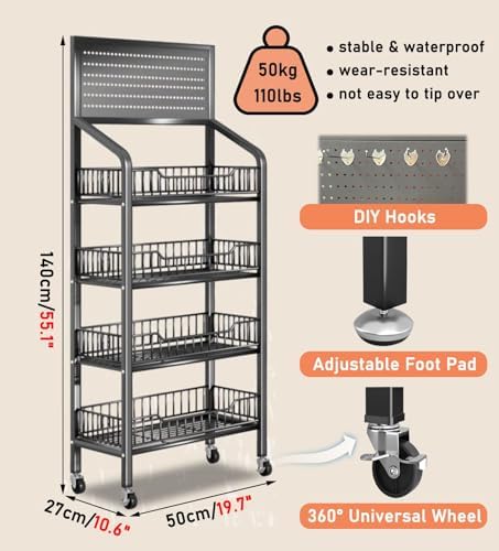 Store Display Rack Wall Mounted Storage Rack Supermarket Convenience StoreFloor-Standing 4-Tier Supermarket Display Rack Carbon Steel Snack &amp Vegetable Organizer for Convenience Stores Ho