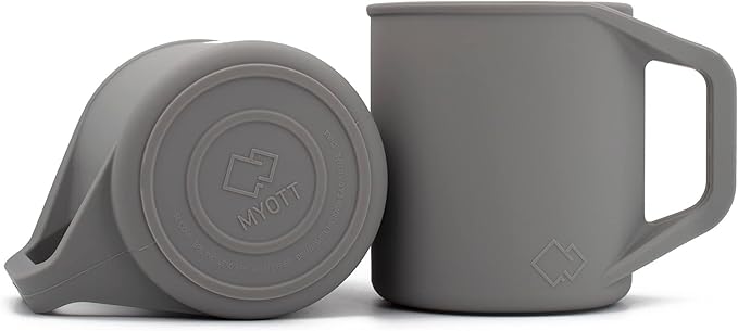 Silicone Coffee Cup - Food Grade Silicone Camping Mug with Handle - Portable Collapsible Coffee Mug - BPA Free Dishwasher Safe and Microwave Safe 12- oz (Granite Gray 2 Pack)