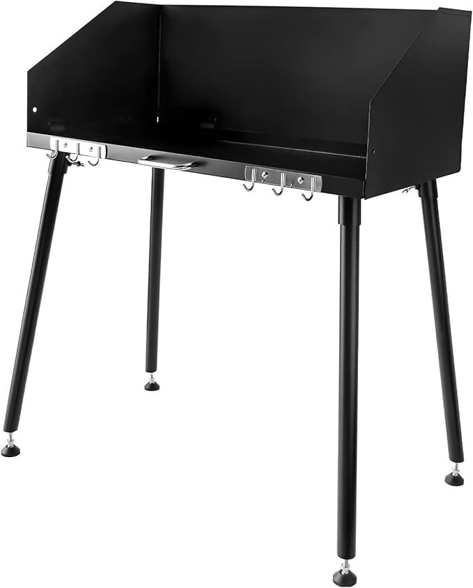 Carbon Steel Camp Cooking Table Dutch Oven Table with Three-Sided Windscreen and Four Legs for Grill Travel Outdoor PicnicBeachBBQBackyards30x16