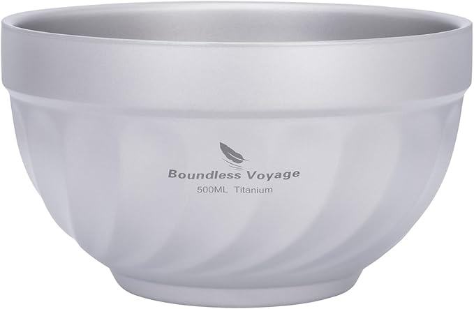 iBasingo 500ML Titanium Bowl Double Wall Insulated Camping Bowl for Soup Rice &amp Food Ultralight Portable &amp Durable Metal Tableware for Outdoor Hiking Backpacking - BPA-Free Non-Toxic Ti116