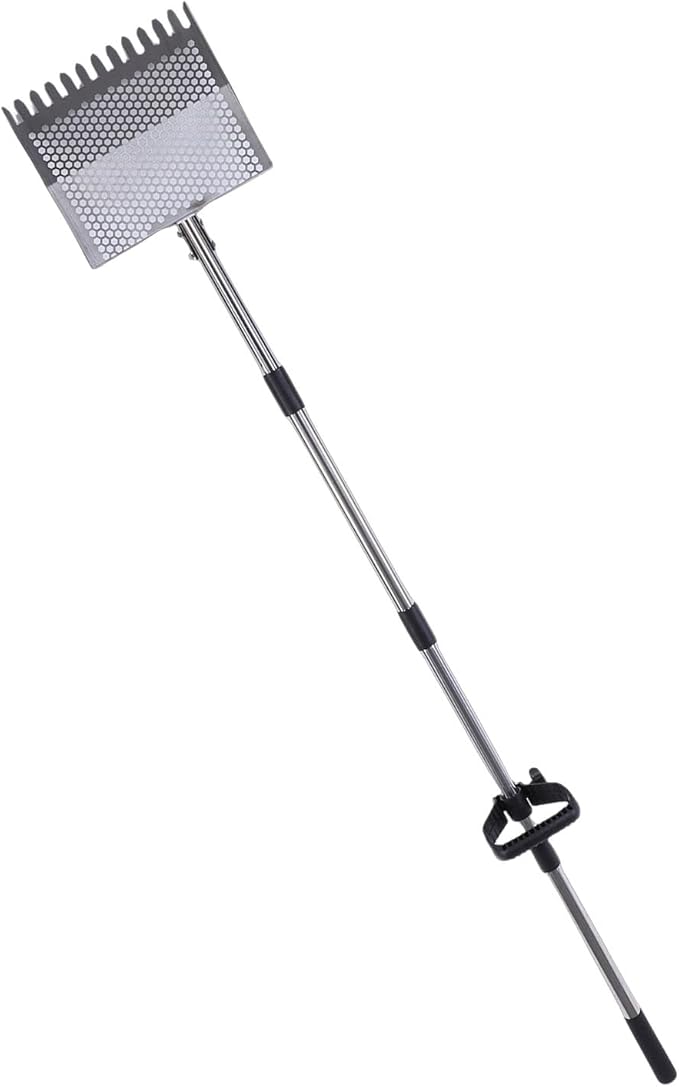GLOGLOW Metal Litter Scoop Heavy Duty Stainless Steel 2 in 1 Adjustable Poop Scooper for Chicken Coop Beach Garden