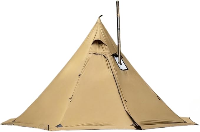 Hot Tent with Stove Jack &amp Snow Skirt 4-Season 3-4 Person 4.8lb Waterproof &amp Windproof Ideal for Camping Backpacking Hiking Hunting and Fishing Polyester Brown
