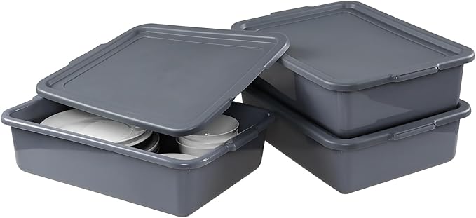 13 Liters Plastic Bus Tray with Lids Grey Commercial Bus Box Tote Box Set of 3