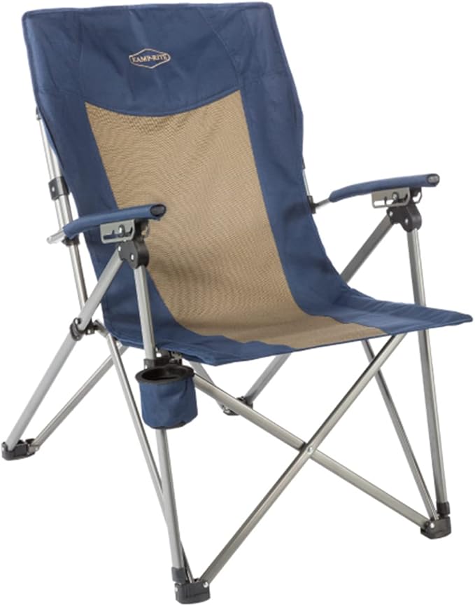 Kamp-Rite 3 Position Hard/Arm Reclining Chair with Cup Holder Blue/Tan