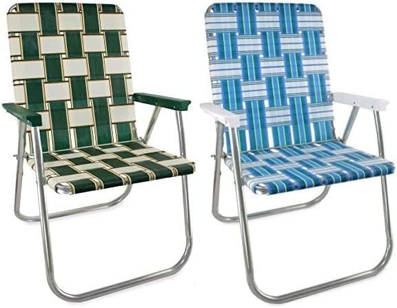 Lawn Chair USA - Outdoor Chairs for Camping | 2- Pack (Sea Island with White Arms &amp Charleston with Green Arms Classic)