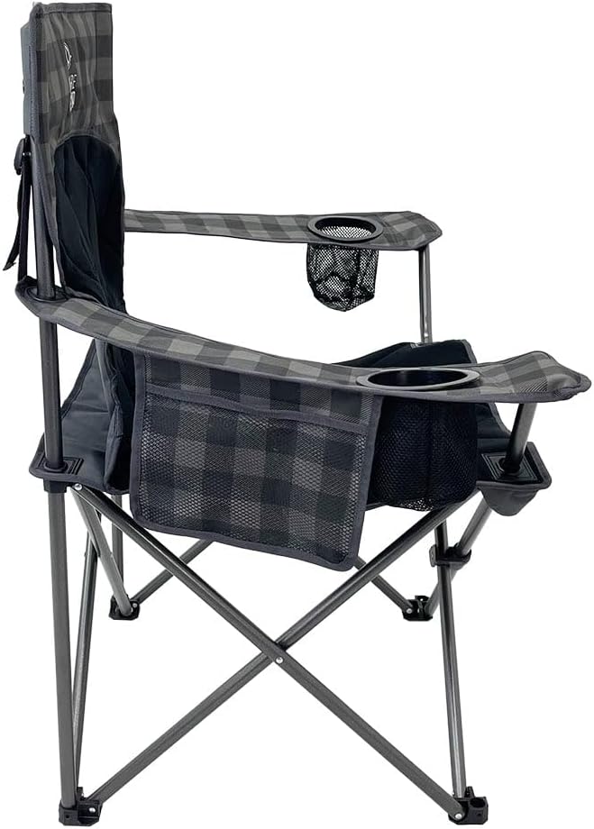 Quilted Quad Camping Chair with Carry Bag – Padded Folding Outdoor Chair with Armrests &amp Built-in Cup Holder for Camping Tailgating RV &amp Outdoor Events