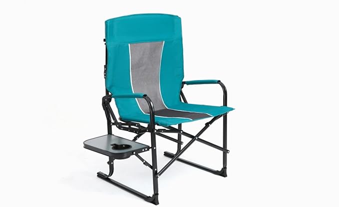 Heavy Duty Oversized Camping Director Chair with Side Table Built-in Cup Holder Folding Steel Frame for Outdoor Activities Beach Garden Tailgating Camping Lawn and Picnic (Blue)