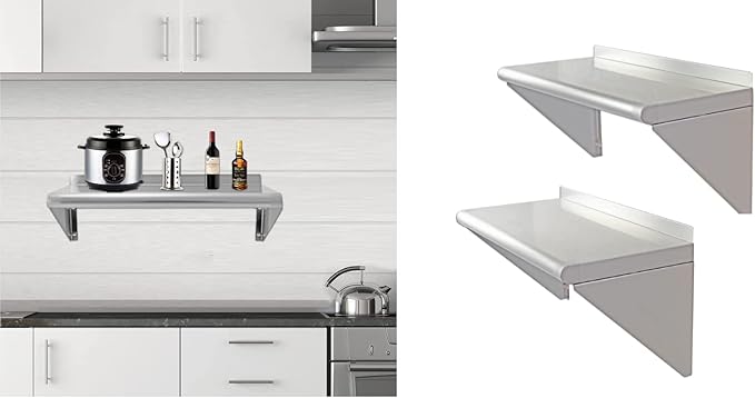 12''x24'' - 2PACKS Wall Mounted Stainless Steel Shelf NSF Commercial Metal Wall Mount Floating Shelving for Kitchen Restaurant Food TruckGarageHome&ampHotel