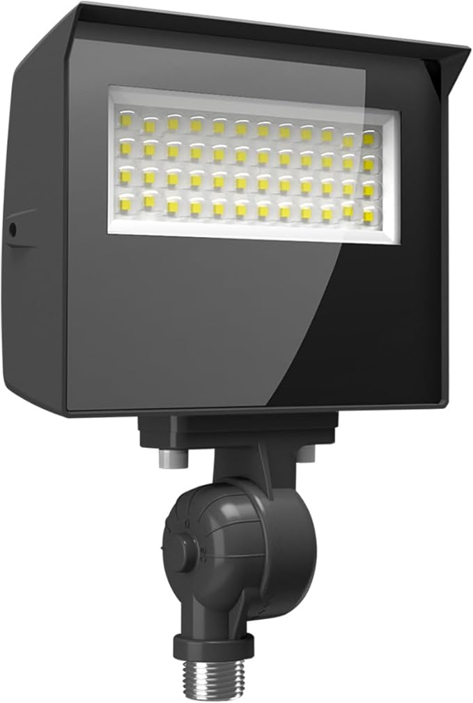 RAB Lighting Adjustable LED Floodlight – Field-Selectable Wattage &amp 3000K/4000K/5000K CCT – IP65 Outdoor Security Light with Knuckle Mount – 120-277V (Medium)