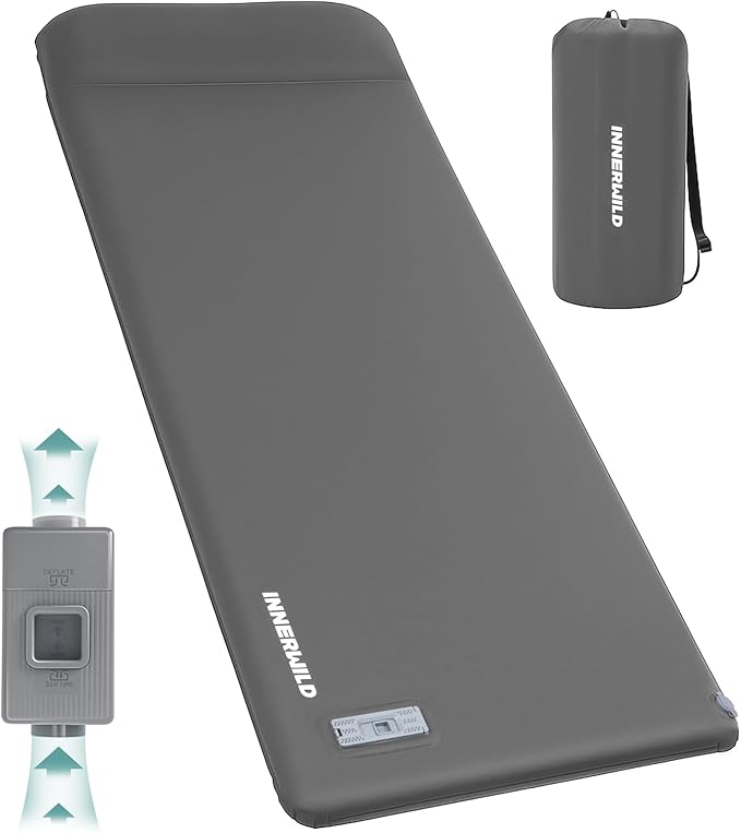 Camping Sleeping Pad with Electric Pump 3.15 Thick Self Inflating Memory Foam Camping Mattress Pad with Pillow 4-Season Portable Camp Sleeping Mat for TravelCarTentHome-Grey
