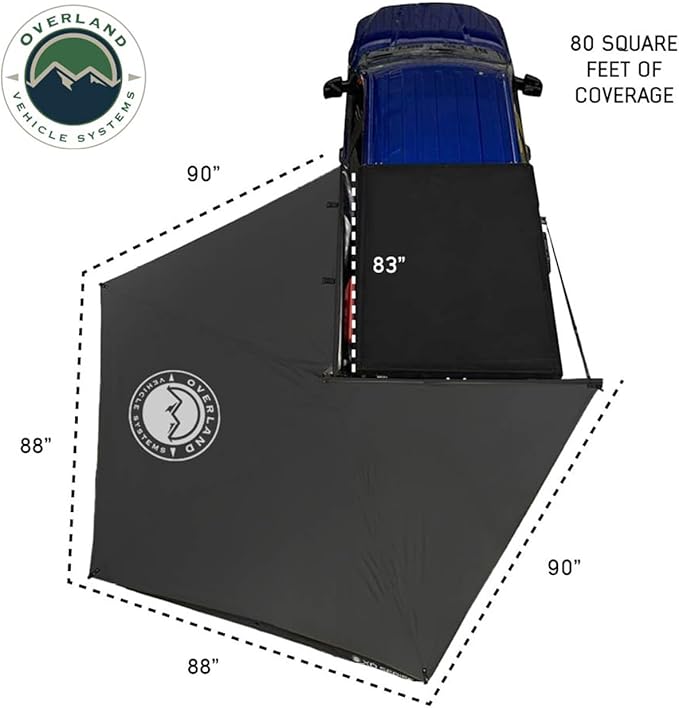 Overland Vehicle Systems - XD Nomadic 270 LT - Awning w/Lights Driver Side Black Trim w/Black Travel Bag