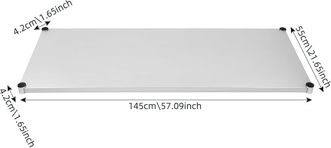 Eapmic Undershelf for Work Tables Adjustable Lower Shelf Stainless Steel Bottom Shelf Add for Commercial Prep Table Restaurant Kitchen Bakery Garage Workshop Use (57.09x21.65in)