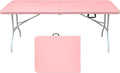 6 FT Folding Table with Carry Handle Portable Fold-in-Half Plastic Table Rectangle Foldable Table for Indoor/Outdoor Beautiful Pink