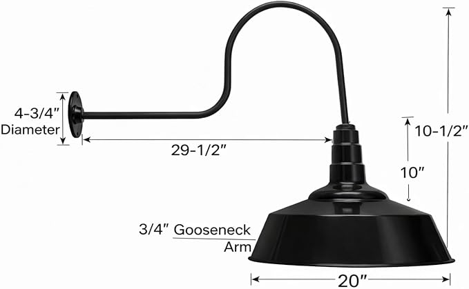 AGB102-AS20-BK Gooseneck Barn Light - Black Outdoor Dome with Incandescent Downlight | Wall-Mount Fixture for Patios Gardens Pathways and Large Outdoor Living Spaces