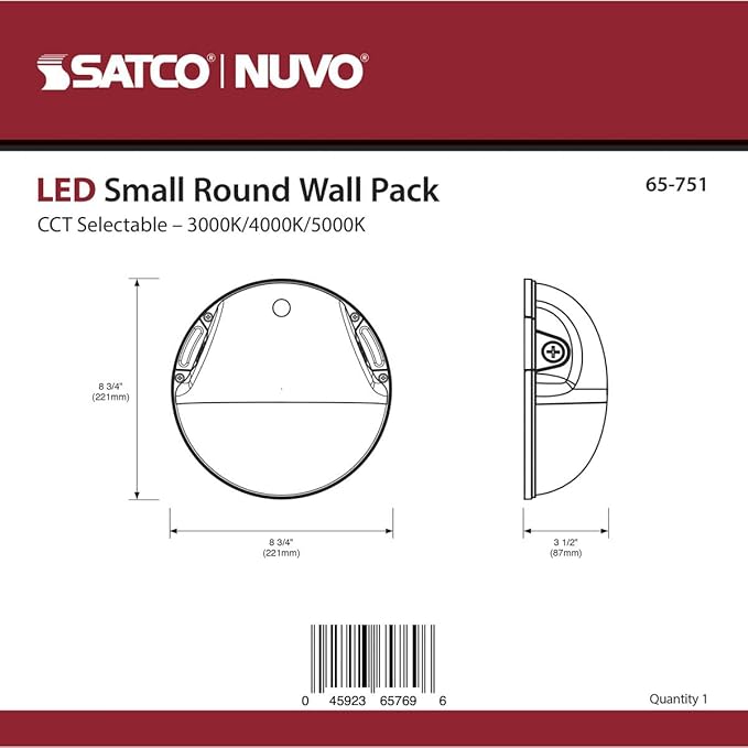 Nuvo 65/751 LED CCT Selectable Small Round Aluminum Outdoor Wall Pack Light 3000K/4000K/5000K 20W Bronze