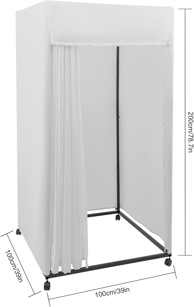 Clothing Store Fitting Room 39×39×78 inch Clothing Store Fitting Room with Shading Curtain Portable Temporary Mobile 95% Privacy Protection Dressing Room with Castors &amp Hanger (White)