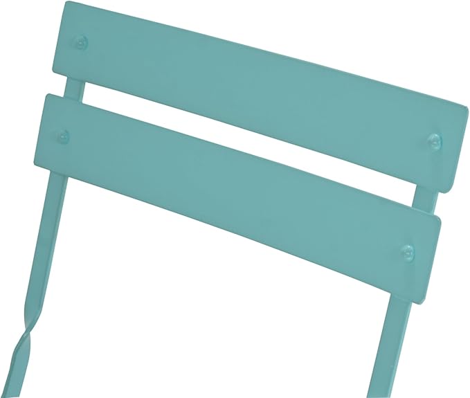 Carolina Chair &amp Table Bistro Set of 2 Foldable Outdoor Chairs - Elegant Powder Coated Metal Seat and Frame Folding Chairs - Modern Style Space Saving Furniture for Patio Balcony or Garden (Teal)