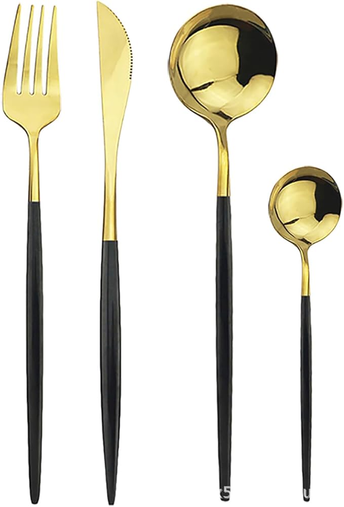 Dish setSilverware Flatware Set 8 Pieces Stainless Steel Cutlery Set 4 Piece Giftting Box Set Stainless Steel Cutlery Fork Knife Spoon Set Giftting Box(Black/Gold)
