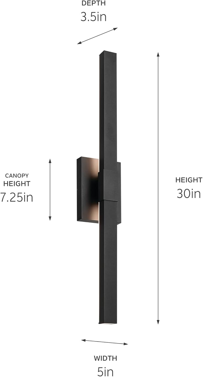 Kichler Nocar LED Textured Black Modern Garage or Patio Outdoor Wall Light for Outdoor Walls Exterior Doors Garage Porch or Patio Walls 30