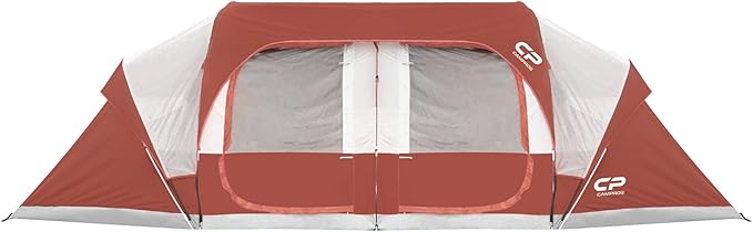 CAMPROS CP Tent 12-Person-Camping-Tents3 Room Family TentsWaterproof Windproof Family Tent with Top Rainfly6 Large Mesh WindowsDouble LayerEasy Set Up Portable with Carry Bag-20' x 9' x 72(H)
