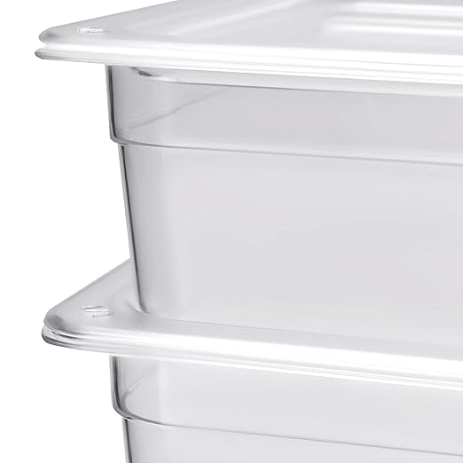 Hotel Pans 6 Pack Full Size 4'' Deep Clear Food Pans with Lids Commercial Stackable Food Pans Polycarbonate Transparent Food Storage Containers Freezer-Safe for Restaurant Hotel