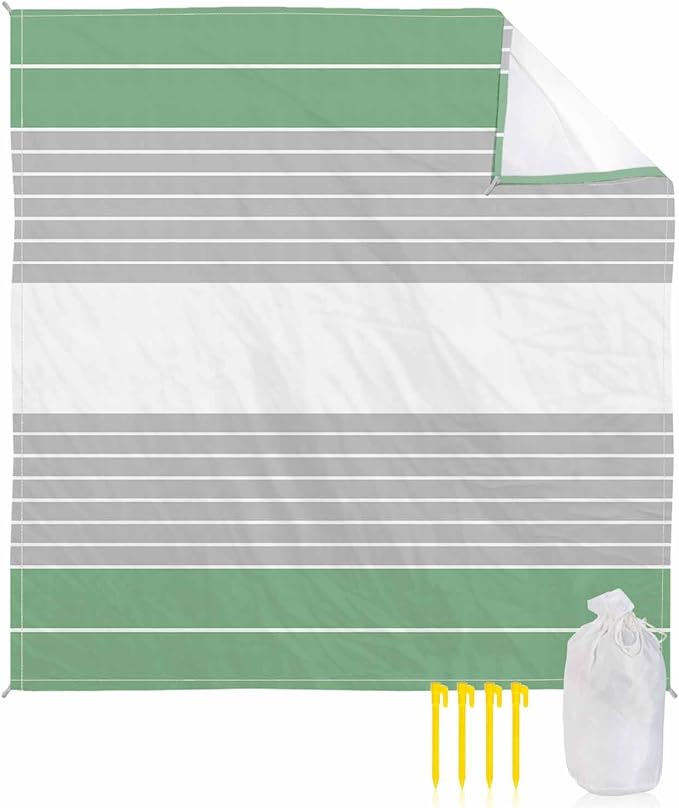 Beach Blanket Waterproof Sandproof Picnic Blanket 83x79 Foldable Beach Mat with Stripe Gradient Simple Fruit Green Gray Pattern for Camping Park Grass Beach Travel