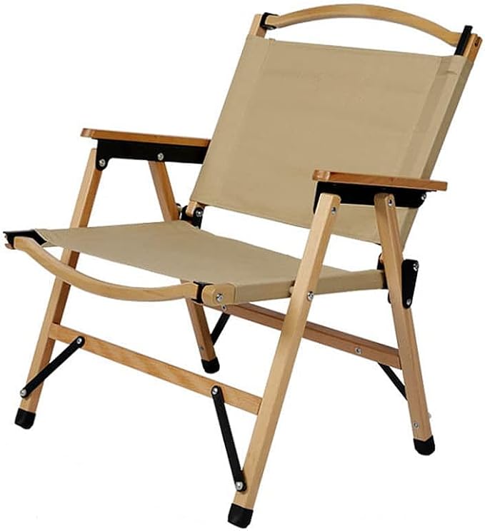 UNISTRENGH Wooden Folding Camping Chair Portable Beech Wood Outdoor Backrest Chair for Road Trip Fishing Beach Patio and Backyard (Khaki_2)